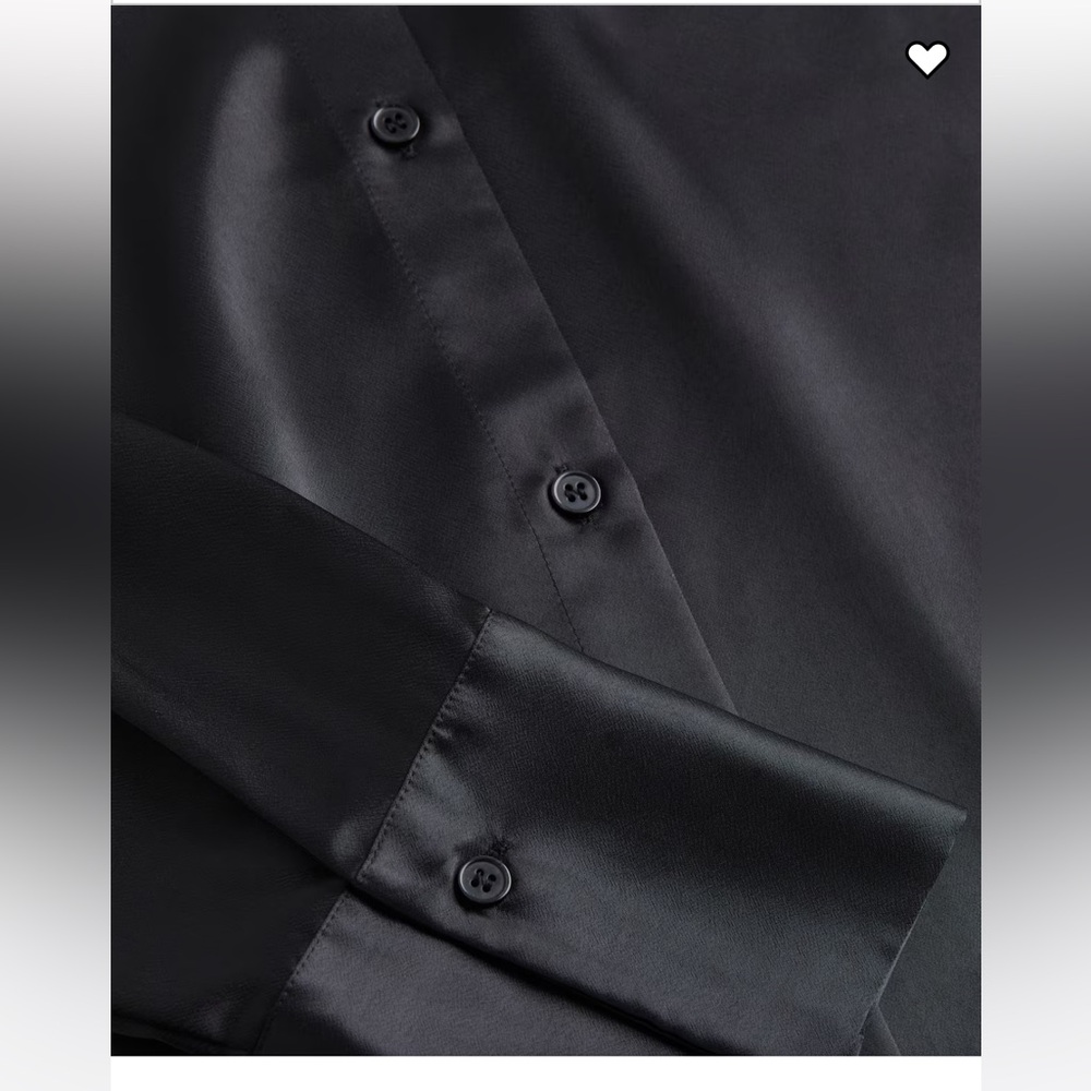 H&M black Satin button down shirt, M - Picture 2 of 10